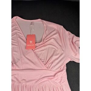 WEACZZY‎ Womens Pink V Neck Ruched Empire Waist Maxi Dress XL